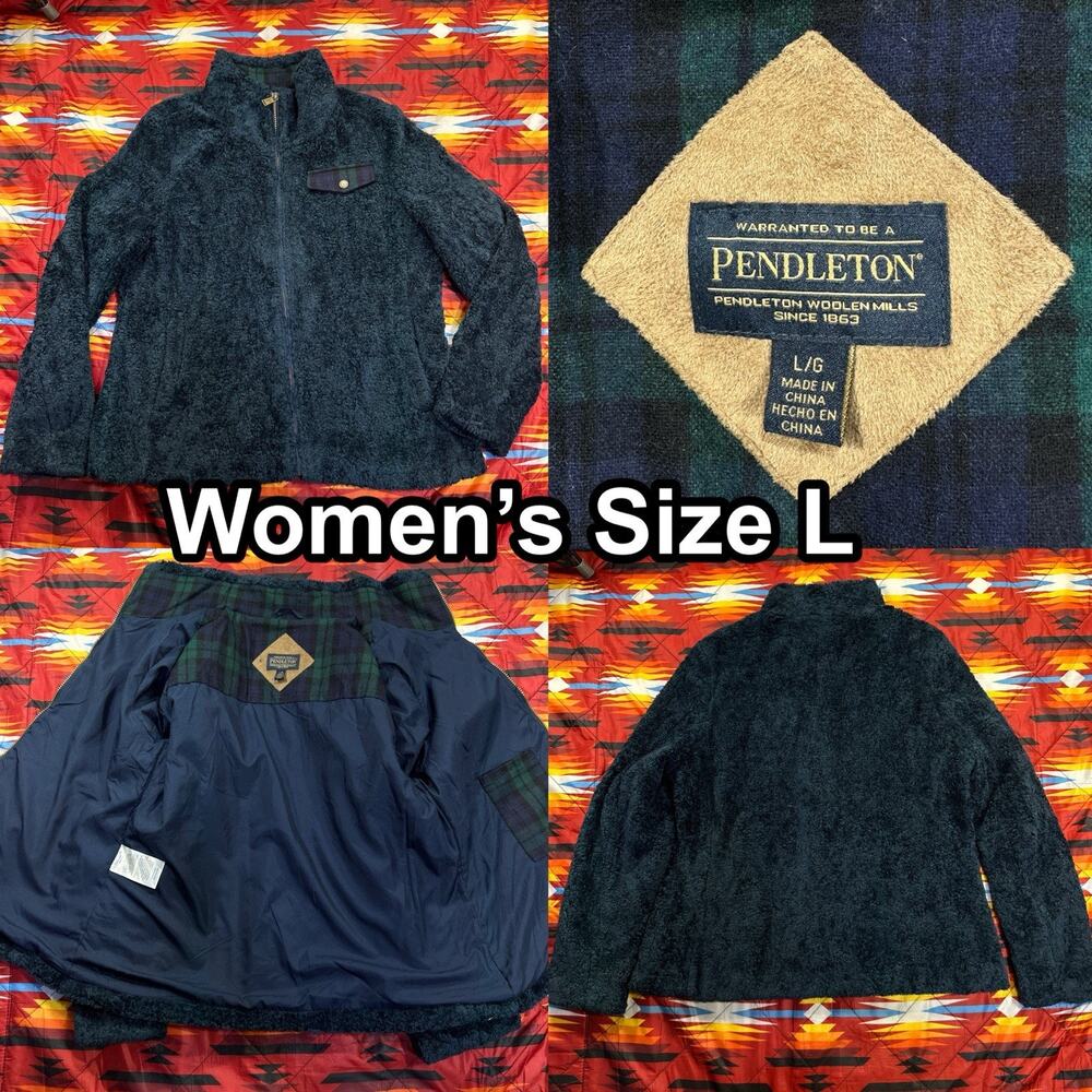 Pendleton Women's Size Large Fuzzy Full Zip Jacket Blue Sherpa